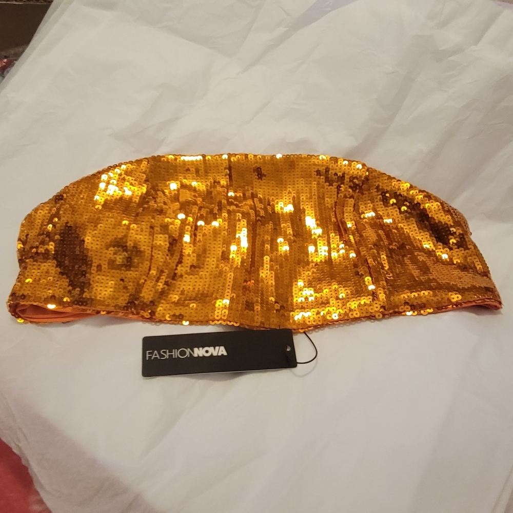 Fashion Nova Shimmering Gold Sequin Top